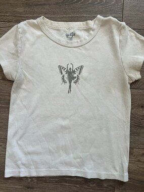 Brandy Melville John Galt Dancer Butterfly Crop Short Sleeve Shirt Top One Size